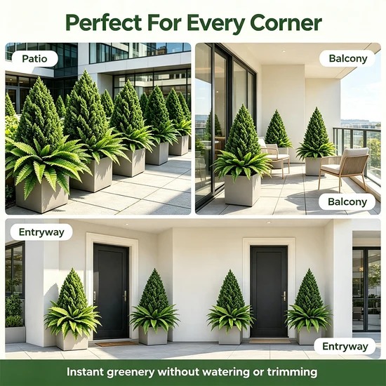 🌱 Lush Artificial UV Resistant Pine & Boston Fern Potted Plant