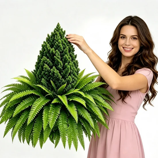 🌱 Lush Artificial UV Resistant Pine & Boston Fern Potted Plant