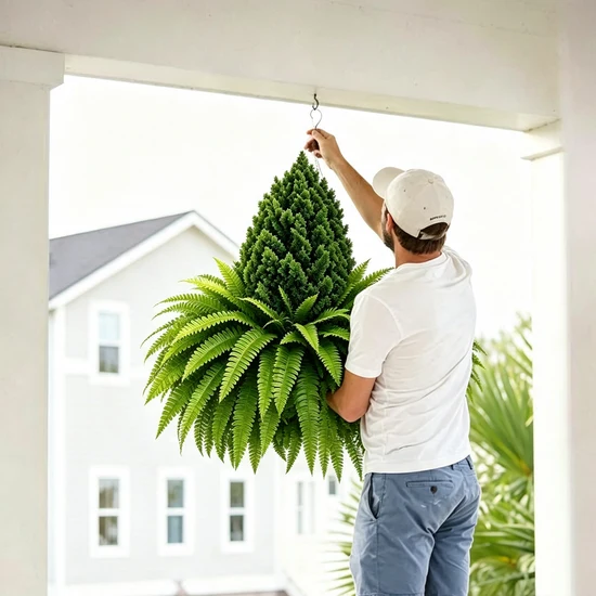 🌱 Lush Artificial UV Resistant Pine & Boston Fern Potted Plant