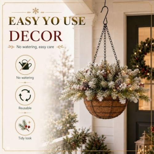 🎄Christmas Promotion 50% OFF🔥New Artificial Christmas Hanging Basket with Warm Led Lights