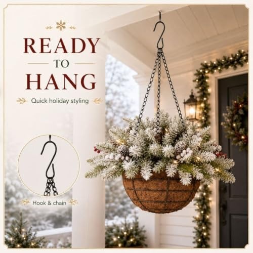 🎄Christmas Promotion 50% OFF🔥New Artificial Christmas Hanging Basket with Warm Led Lights