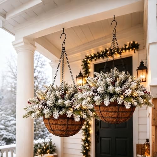 🎄Christmas Promotion 50% OFF🔥New Artificial Christmas Hanging Basket with Warm Led Lights