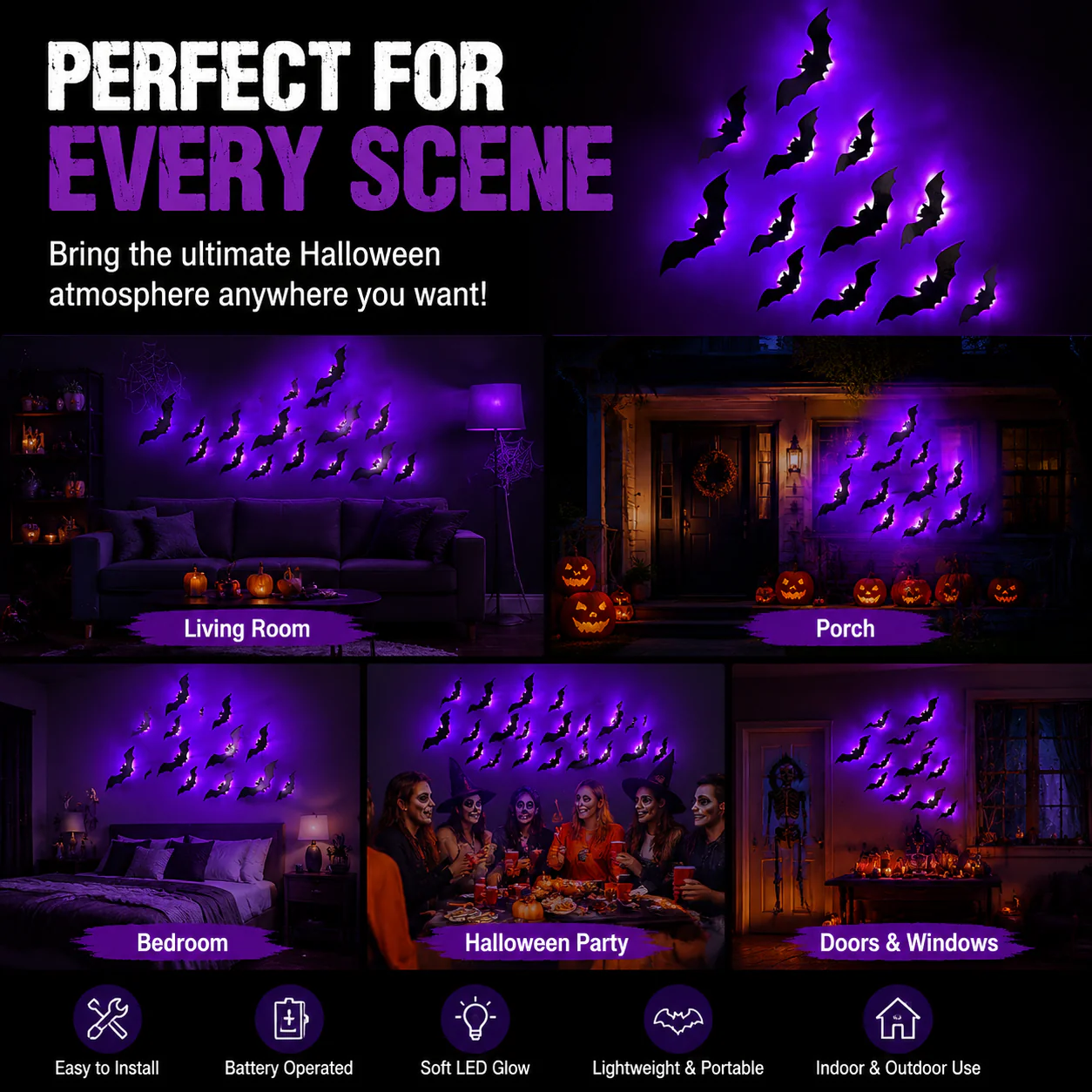💥💥🦇Halloween 3D Lighted Bats