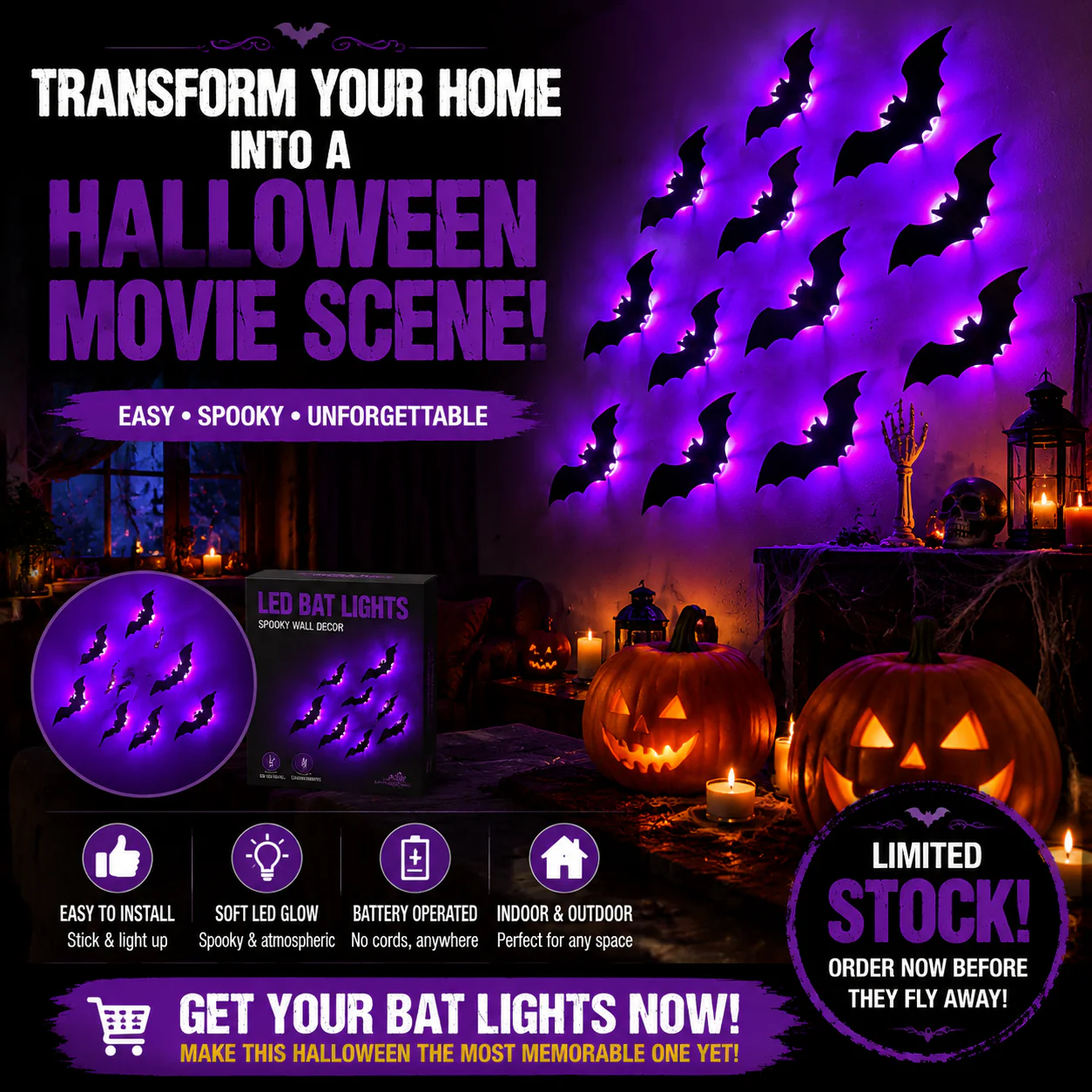💥💥🦇Halloween 3D Lighted Bats
