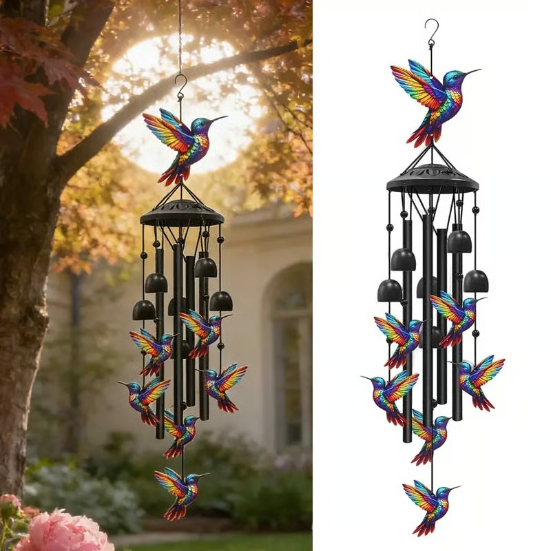 🔥Juneteenth 49% OFF🔥 — 🦜Vintage Colorful Hummingbird Wind Chime with Metal Tubes and Bells