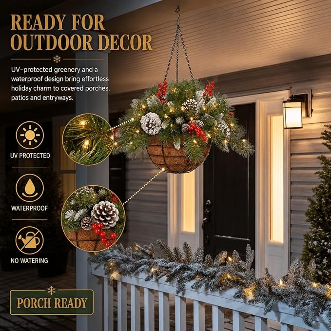 🎄Christmas Promotion 50% OFF🔥Pre-Lit Artificial Christmas Hanging Basket