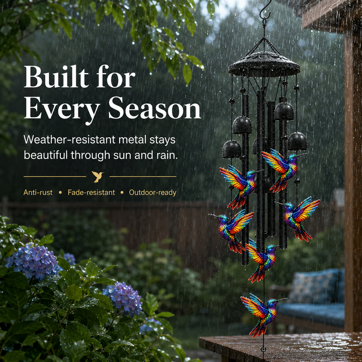 🔥Juneteenth 49% OFF🔥 — 🦜Vintage Colorful Hummingbird Wind Chime with Metal Tubes and Bells