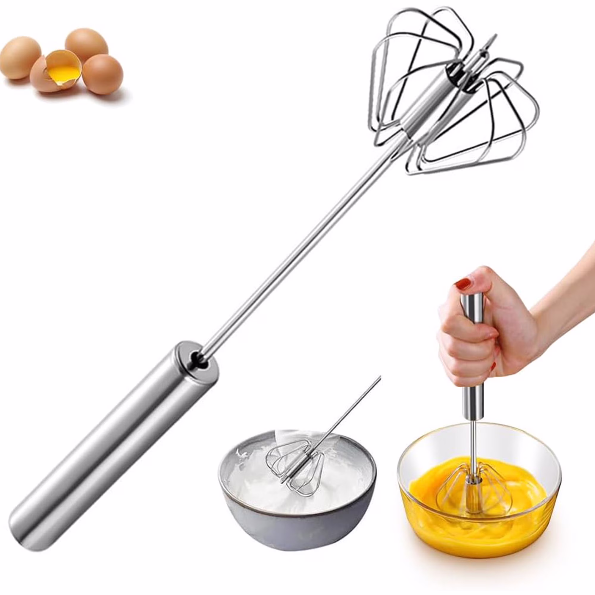 Semi-Automatic Stainless Steel Push Rotary Whisk Set