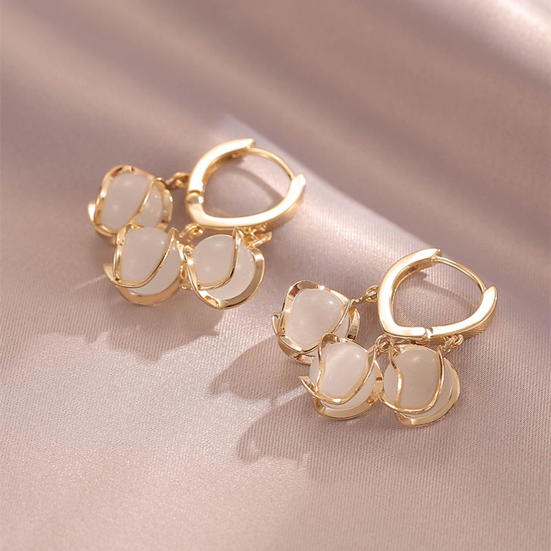 3 Moonstone Drop Earrings | Gold Hoop Earrings in Sterling Silver Pin
