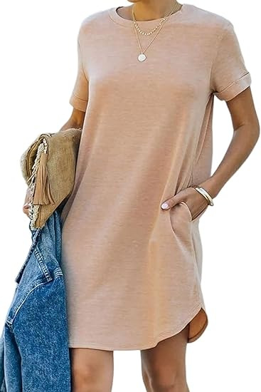 ⏰2025 Women's Casual Short Sleeve T Shirt Dress Basic Dresses with Pockets
