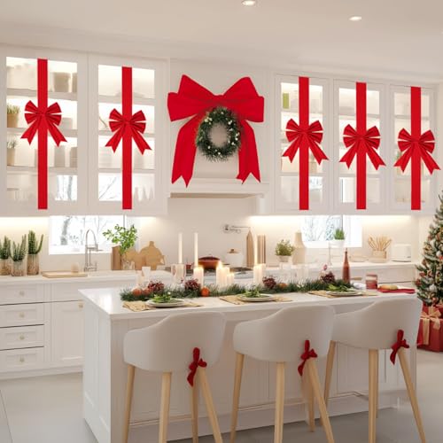 🔥$9.99 On Sale Today Only🎀Christmas Velvet Cabinet Door Bows Ribbons Decorations