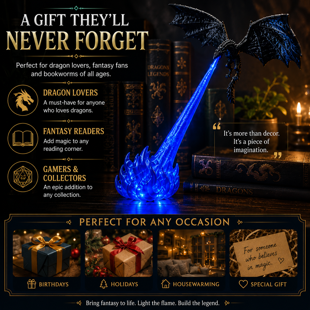Dragon book nook light gift for fantasy lovers and collectors