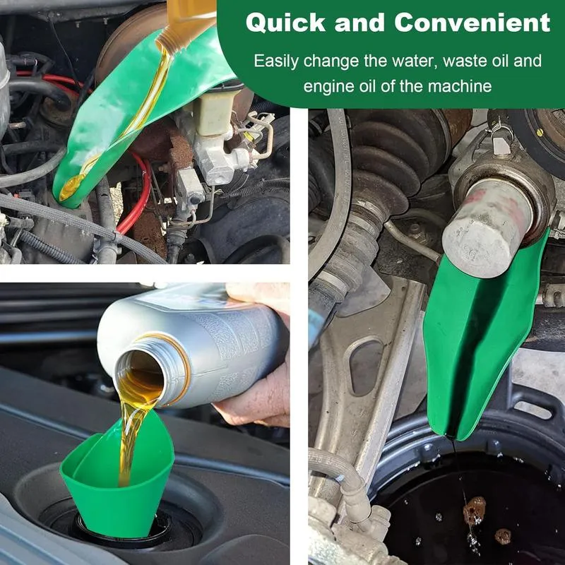 Flexible Oil Funnel, Foldable Form a Funnel, Reusable FlexFunnels for Automotive Use, 14.6 x 6.7 Inch Spill-Free OilChange Tools for Most Cars, Trucks, Motorcycles (Green)