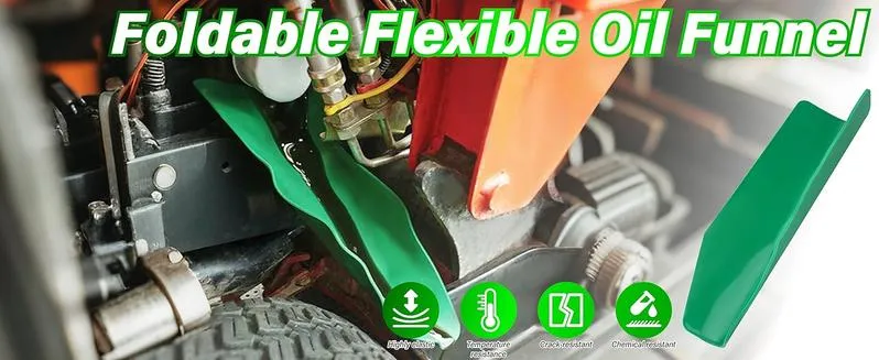 Flexible Oil Funnel, Foldable Form a Funnel, Reusable FlexFunnels for Automotive Use, 14.6 x 6.7 Inch Spill-Free OilChange Tools for Most Cars, Trucks, Motorcycles (Green)