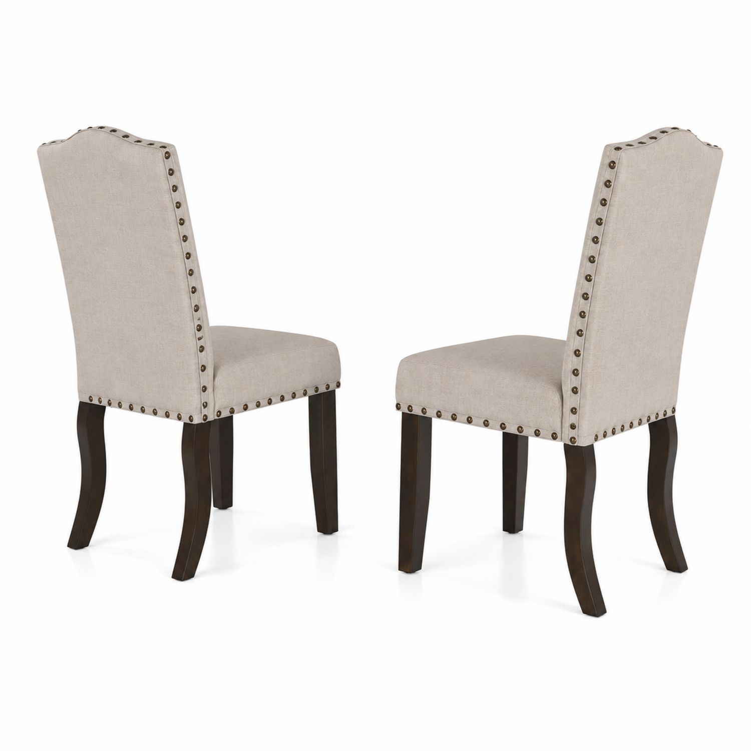 Lot de 2 chaises en tissu lin avec pieds en bois