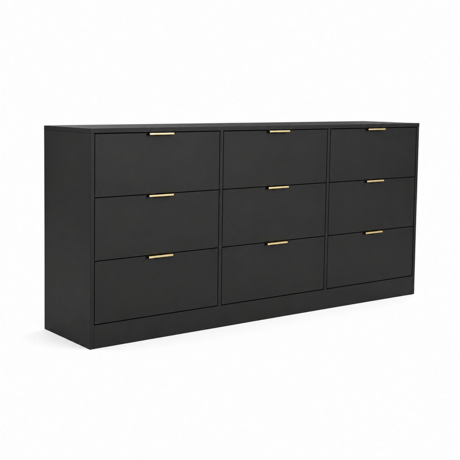 Commode en bois avec 9 tiroirs et poignées dorées
