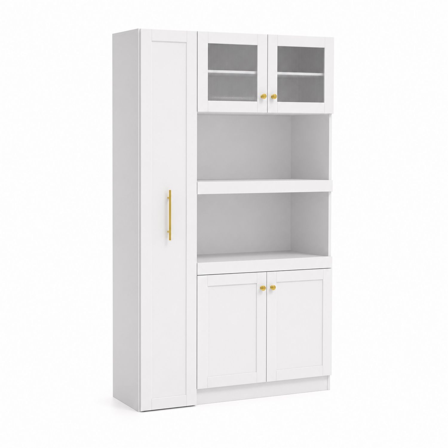 Armoire de rangement en bois blanc avec portes en verre