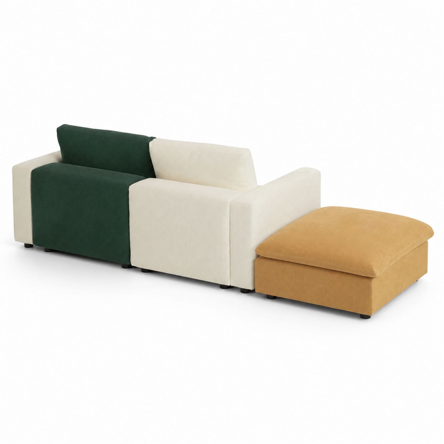 Canapé modulaire en velours Côtelé Beige/Vert foncé/Marron clair