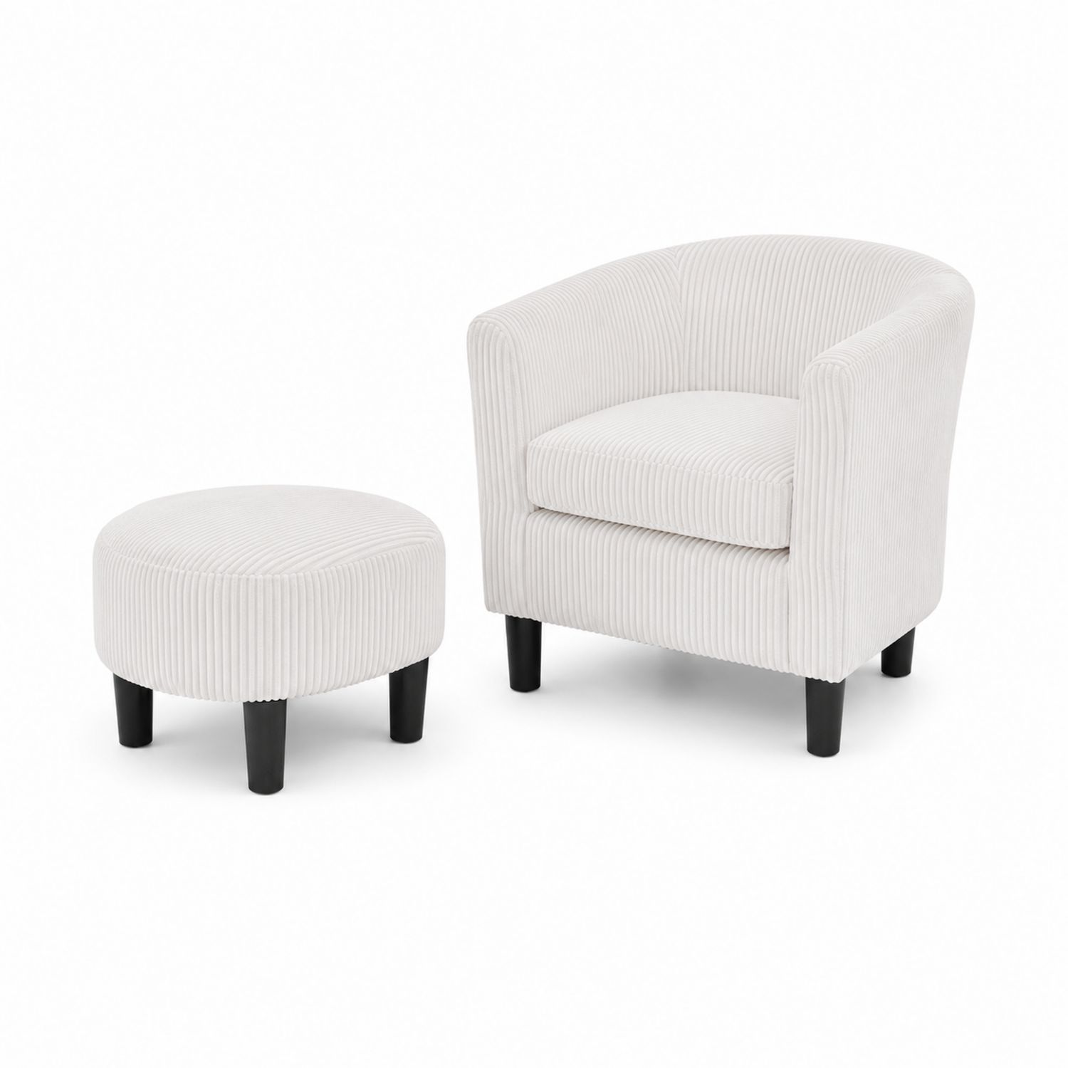 Fauteuil et Repose-pieds Ensemble Tissu Côtelé Blanc Crème