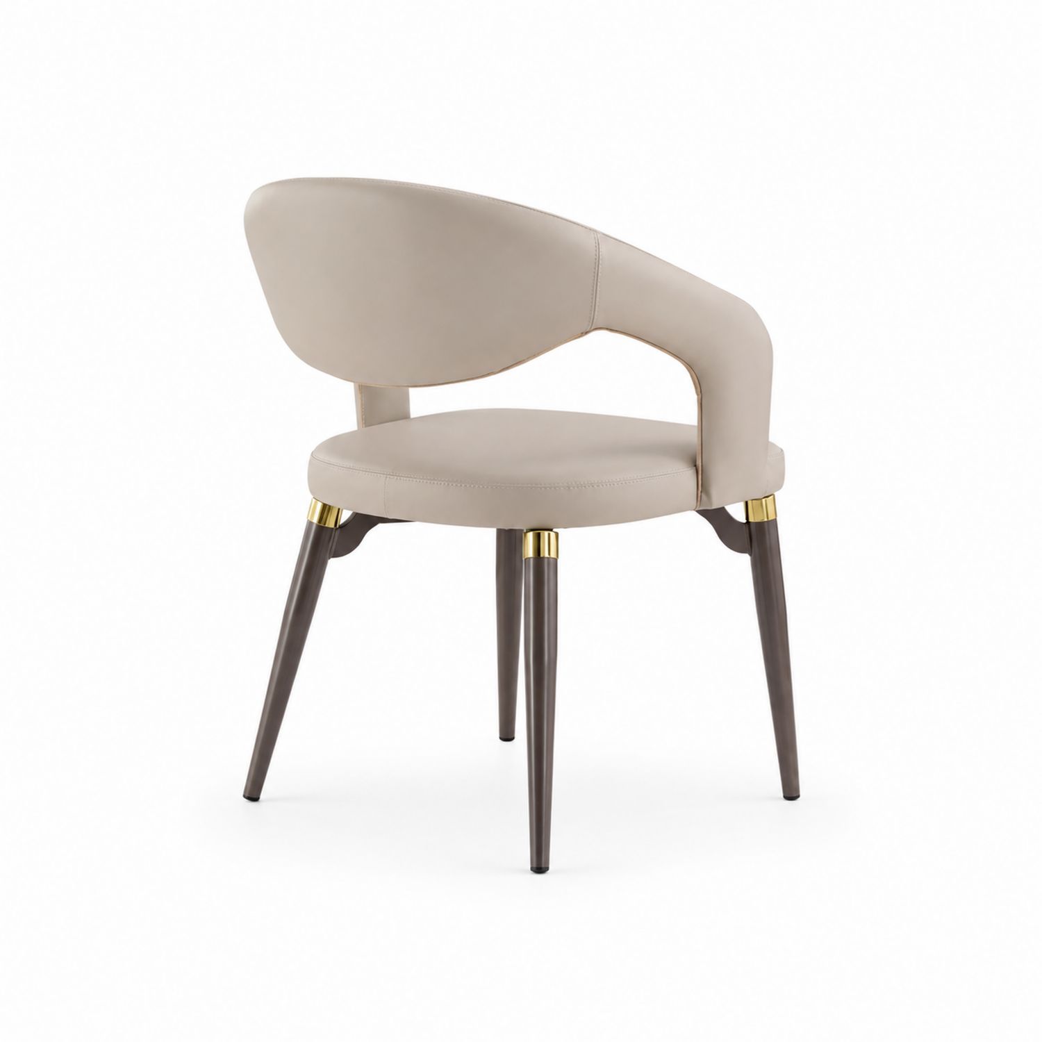 Chaise de salle à manger en cuir synthétique beige avec pieds en métal