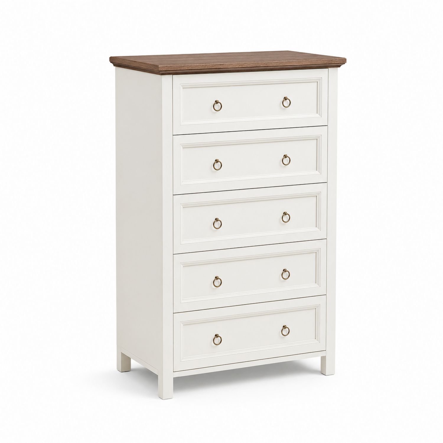 Commode 5 tiroirs en bois MDF Blanc et Chêne