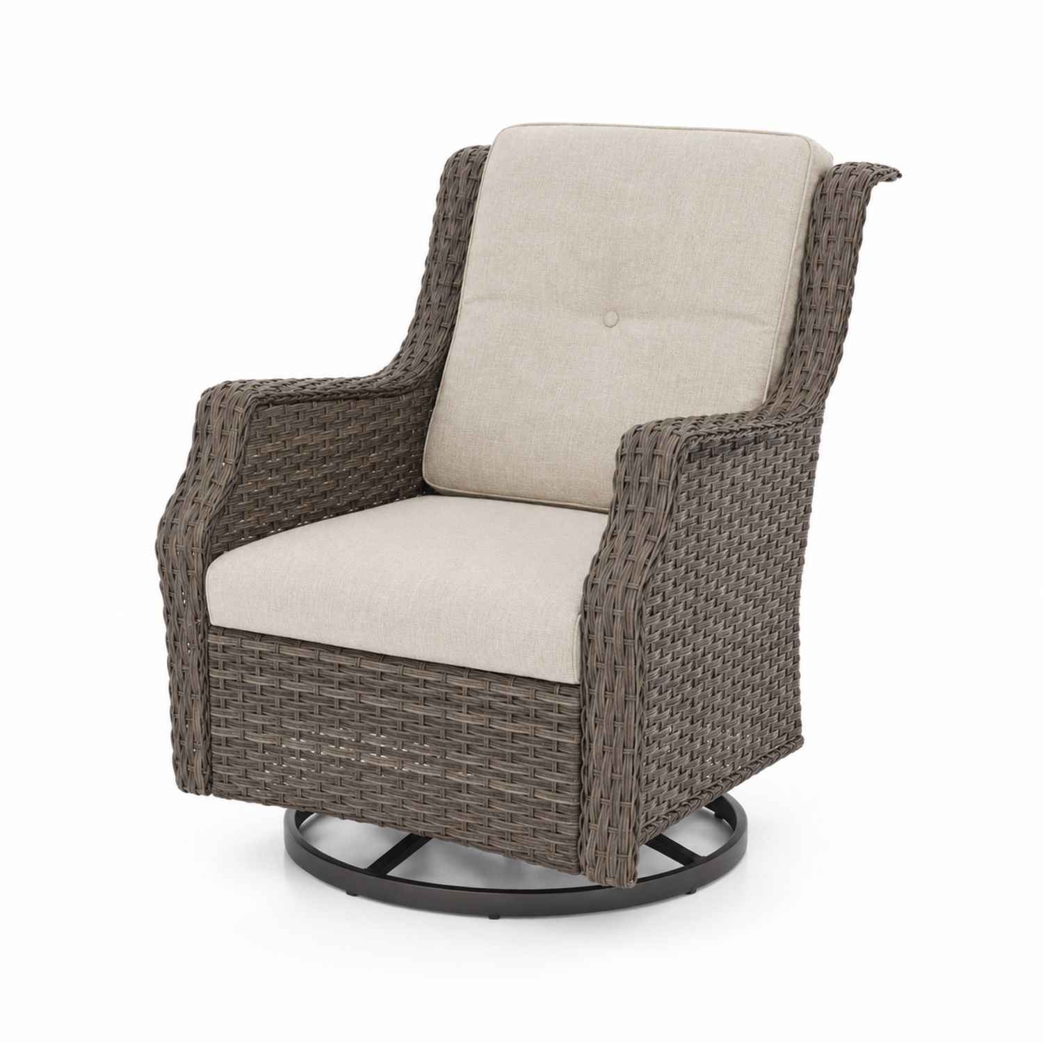 Fauteuil pivotant en résine tressée avec coussins en polyester beige