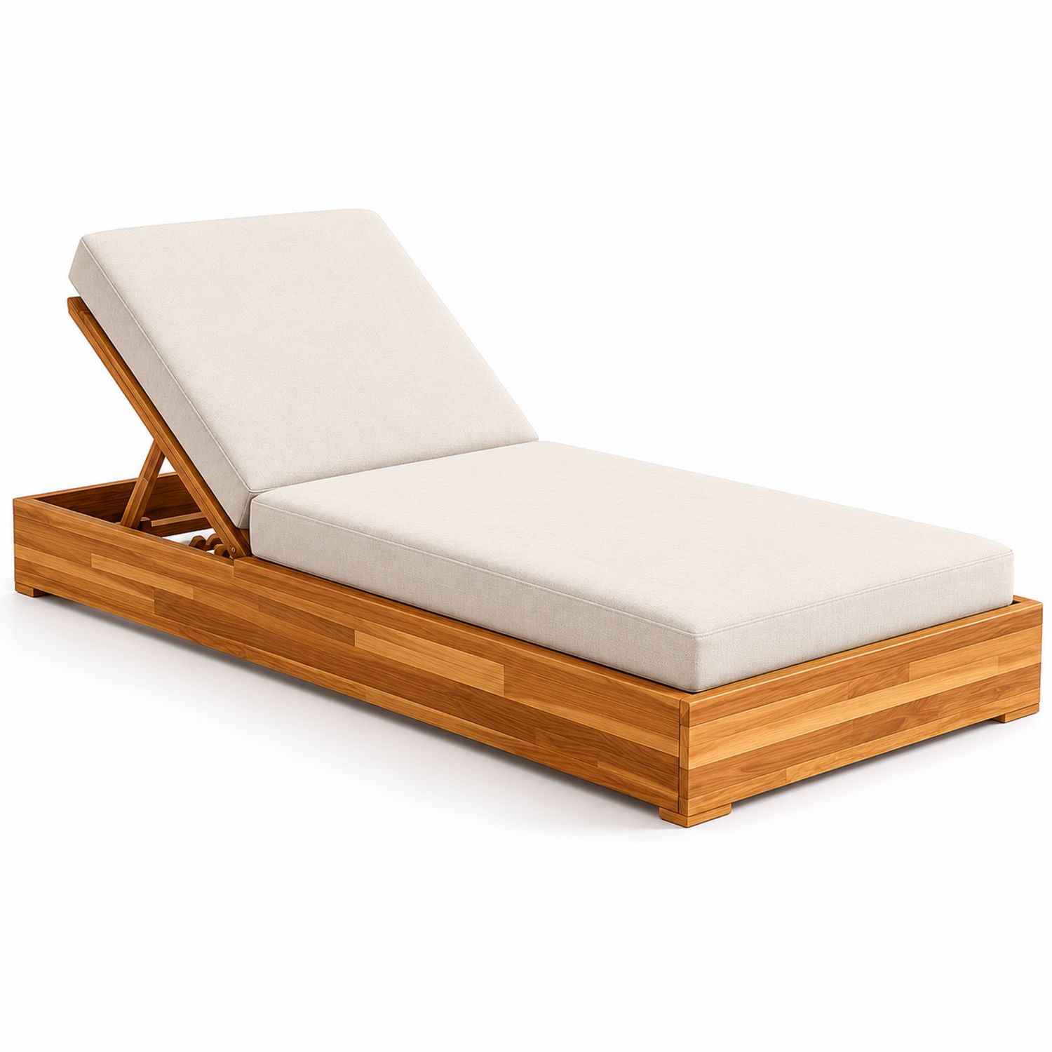 Transat en bois d'acacia avec coussin en polyester beige
