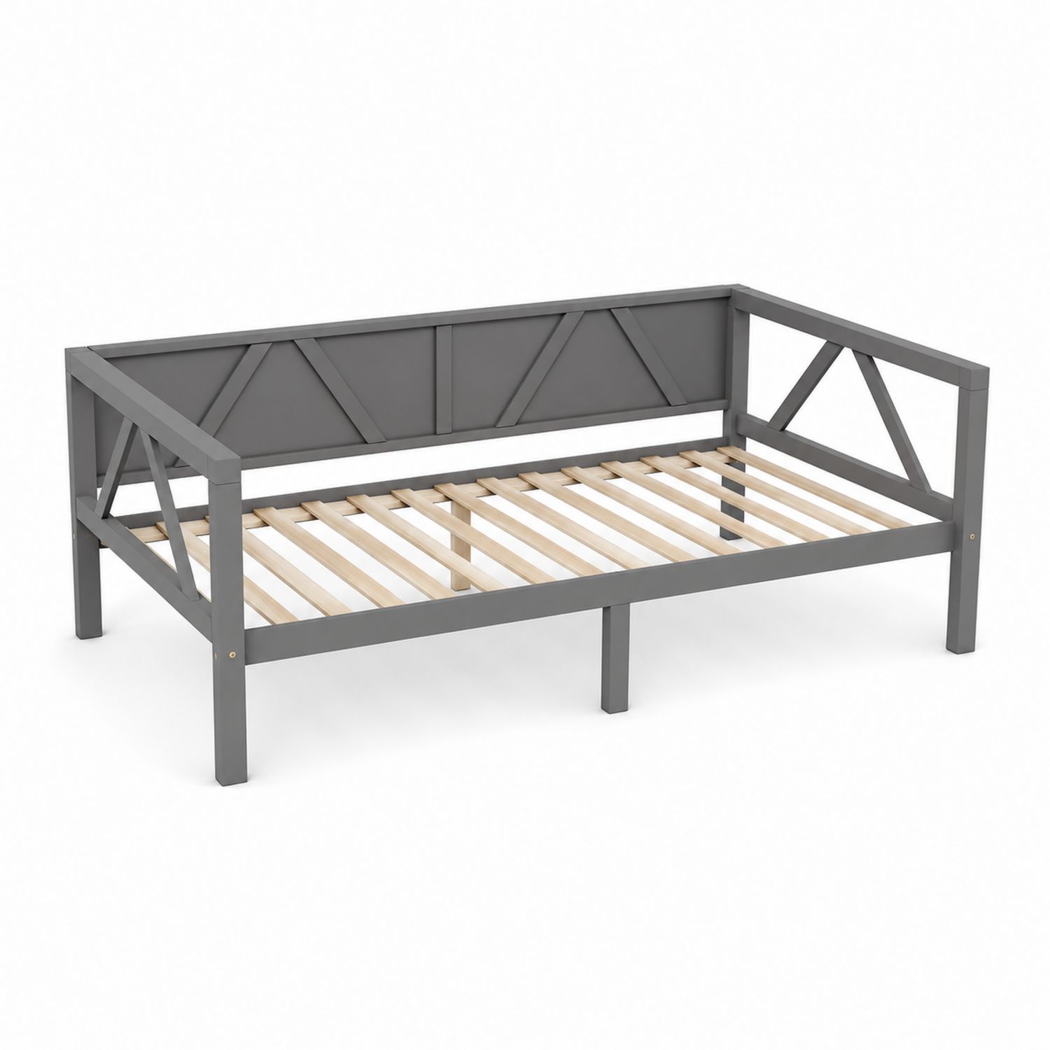 Lit banquette en métal avec piquets en bois Gris