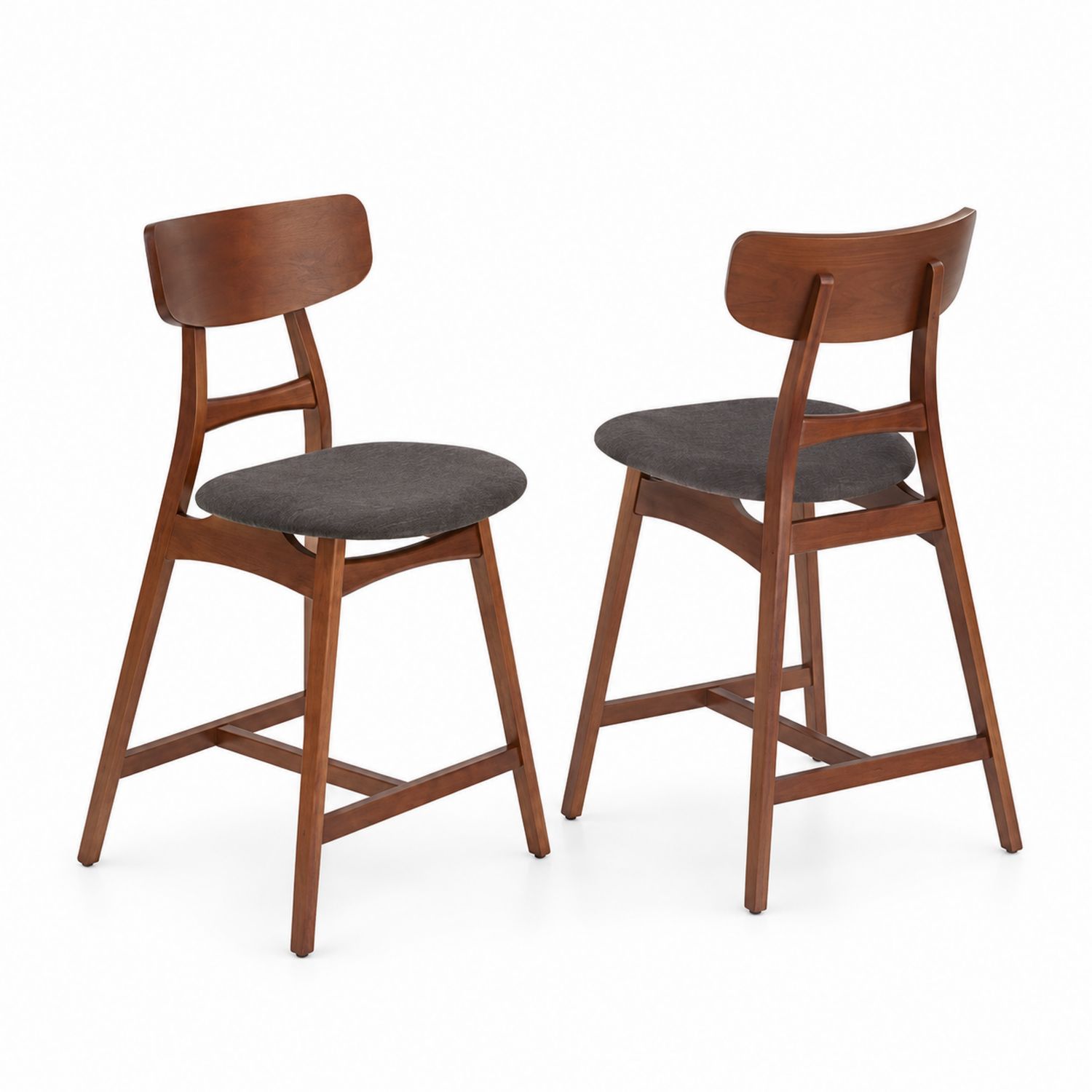 Tabourets de bar en bois avec siège en tissu gris foncé, lot de 2
