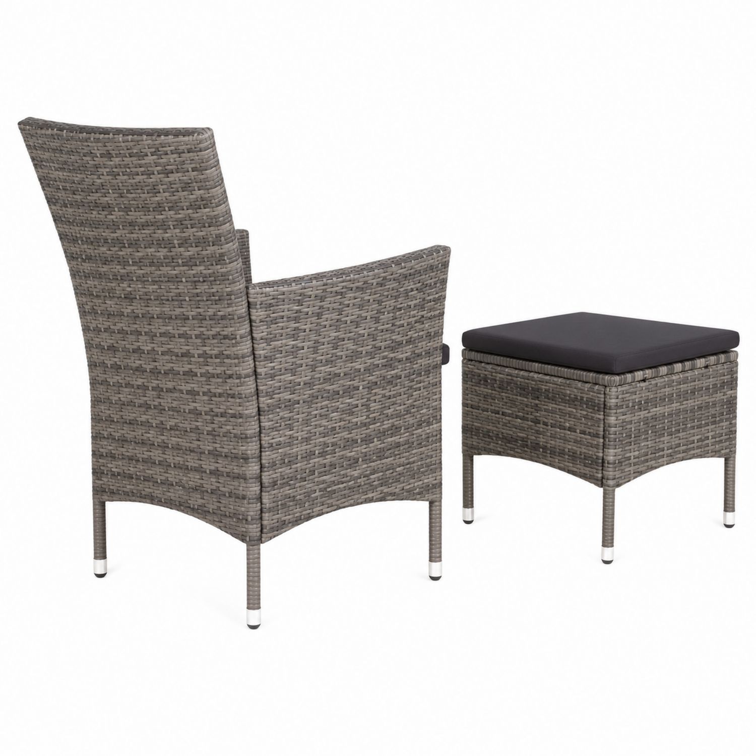 Ensemble de chaise et repose-pied en rotin gris avec coussin noir