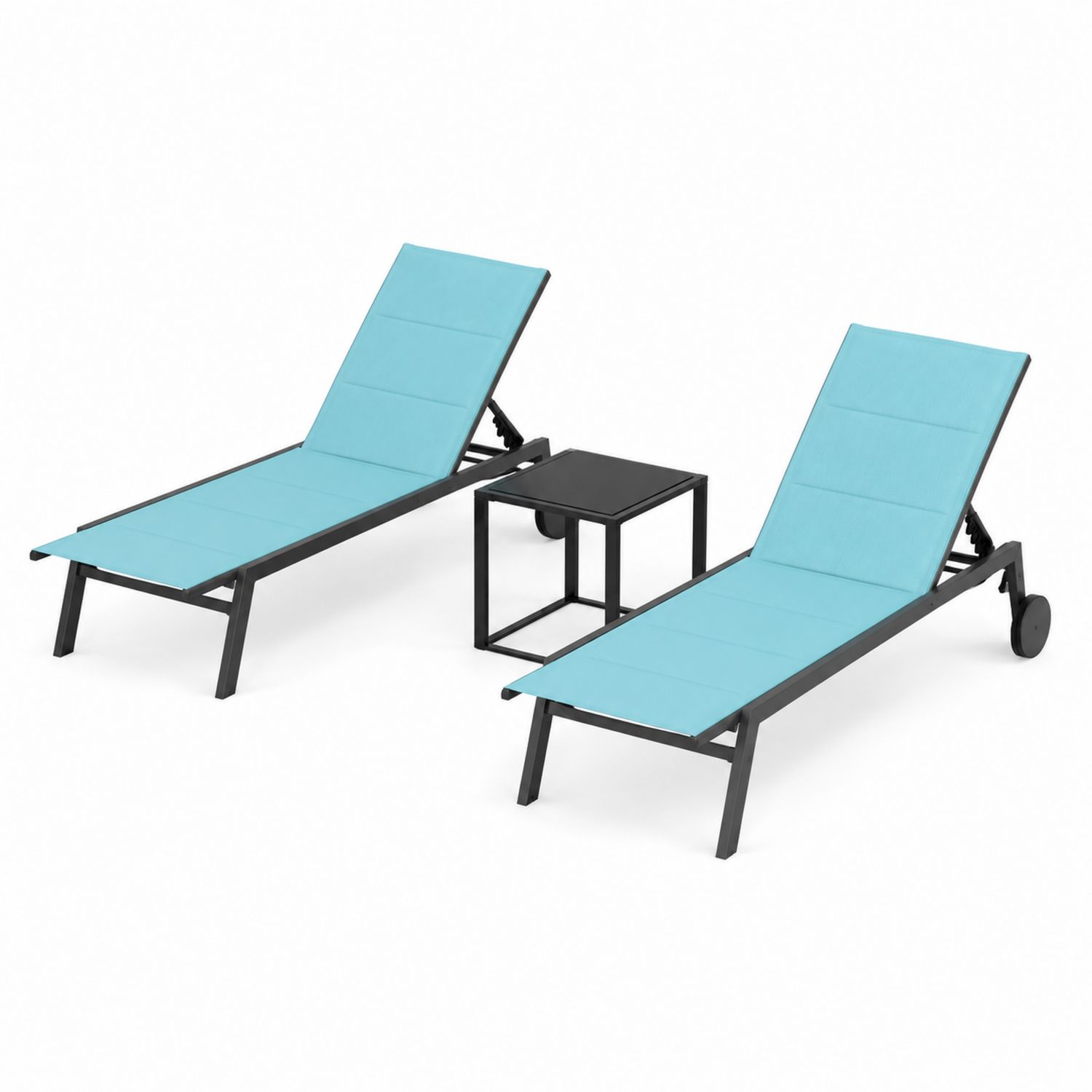 Ensemble de 2 bains de soleil réglables avec table en métal Bleu