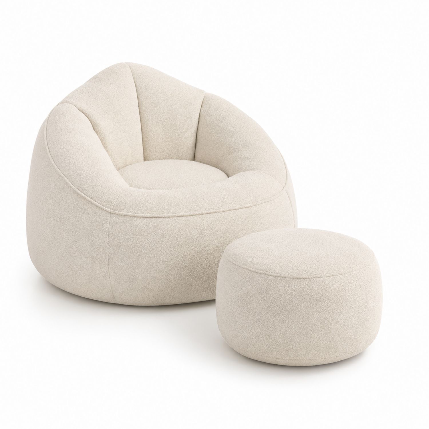 Fauteuil et pouf en tissu bouclé Beige
