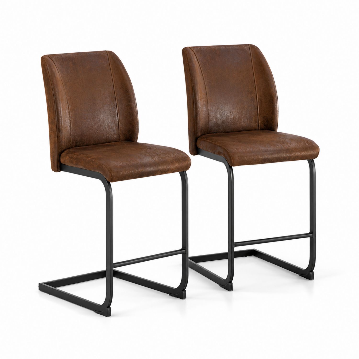 Lot de 2 chaises en cuir synthétique marron avec pieds en métal