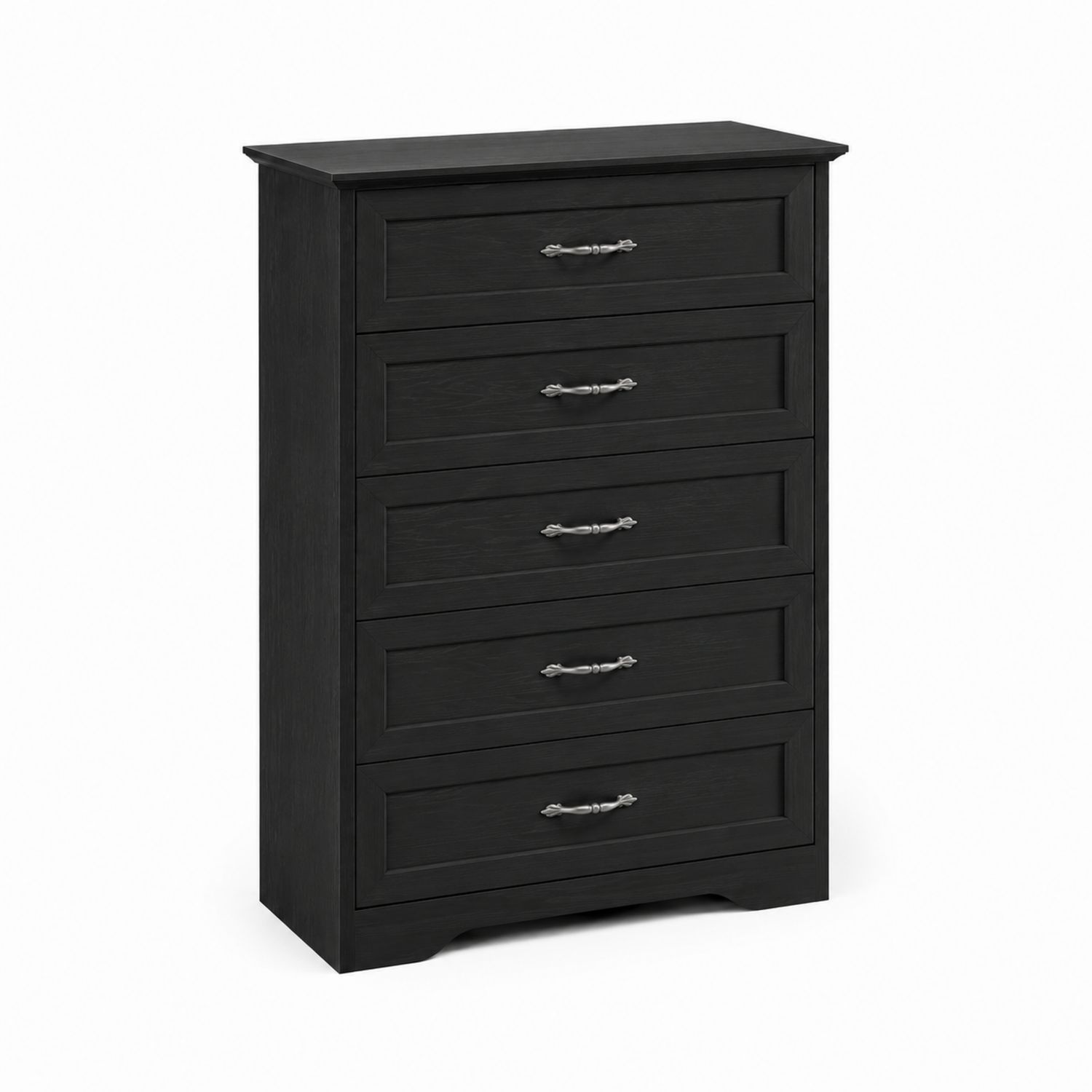 Commode en bois noir 5 tiroirs avec poignées en métal