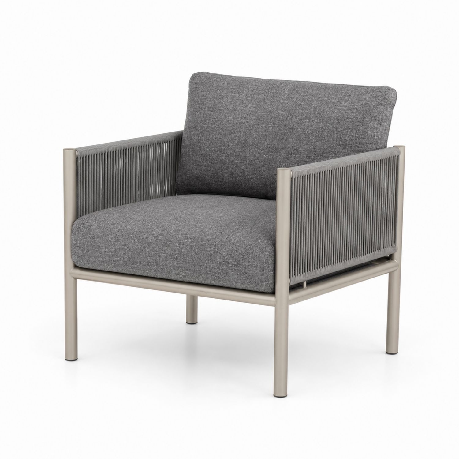 Fauteuil d'extérieur en métal et polyester avec structure en corde Gris