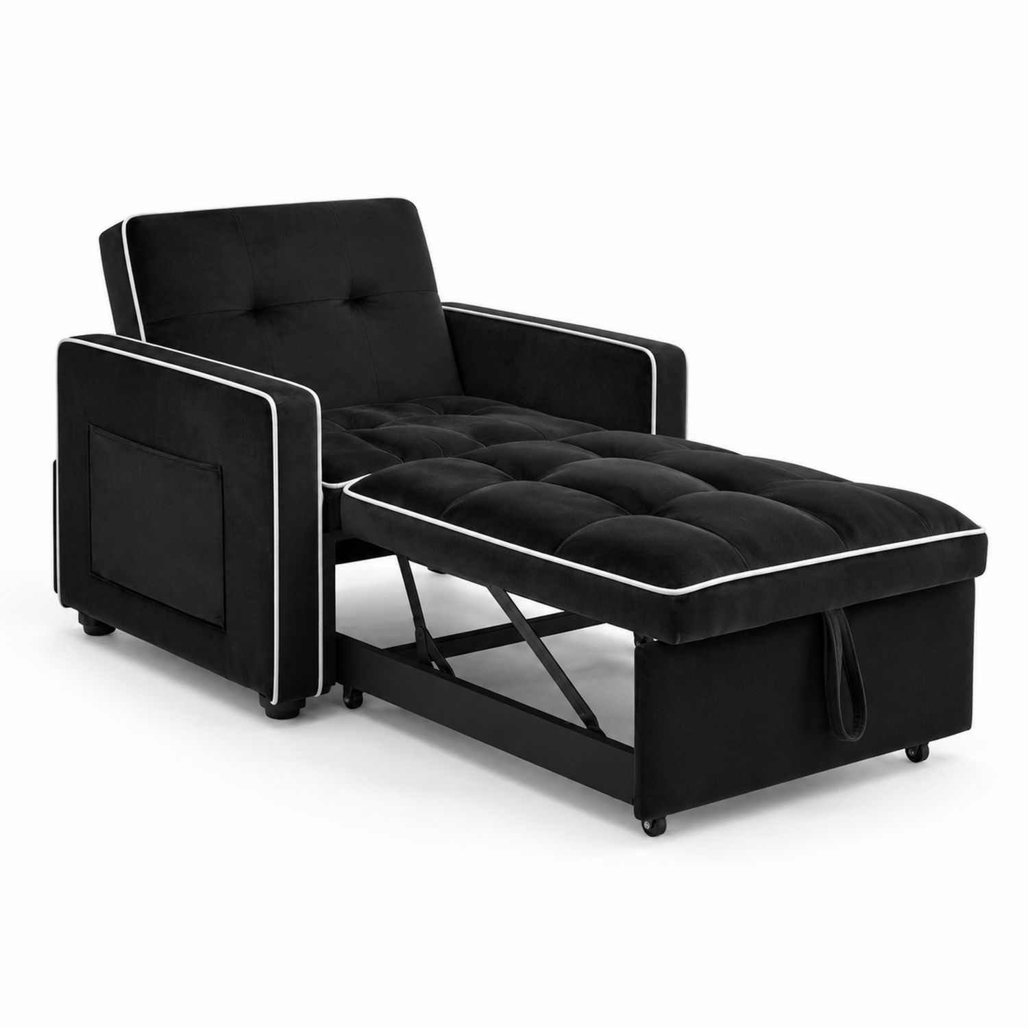 Canapé-lit en tissu noir avec cadre en métal