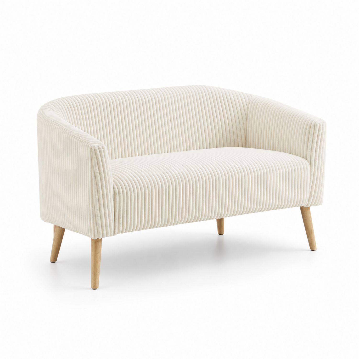 Canapé 2 places en tissu côtelé beige avec pieds en bois