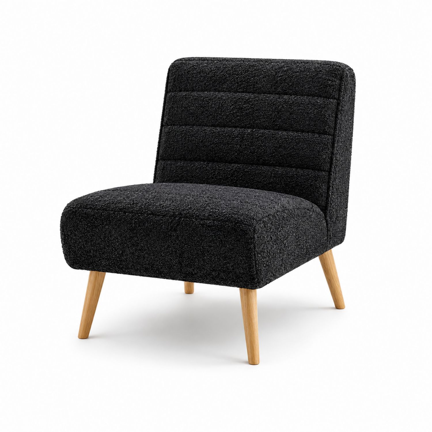 Chaise en tissu bouclé noir avec pieds en bois
