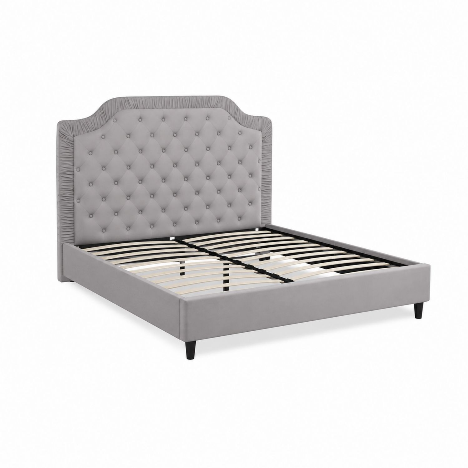 Lit double en velours Gris avec tête de lit capitonnée 160x200 cm-luntrivoqelz
