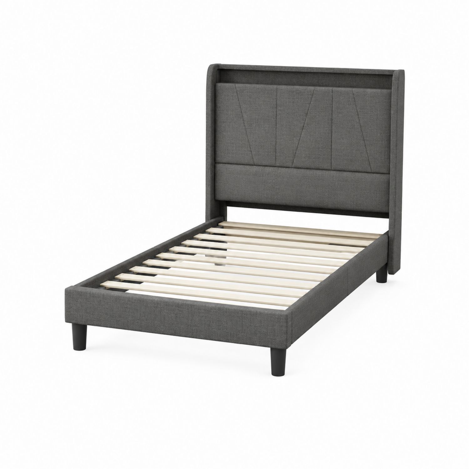 Lit simple en tissu polyester avec structure en bois-luntrivoqelz