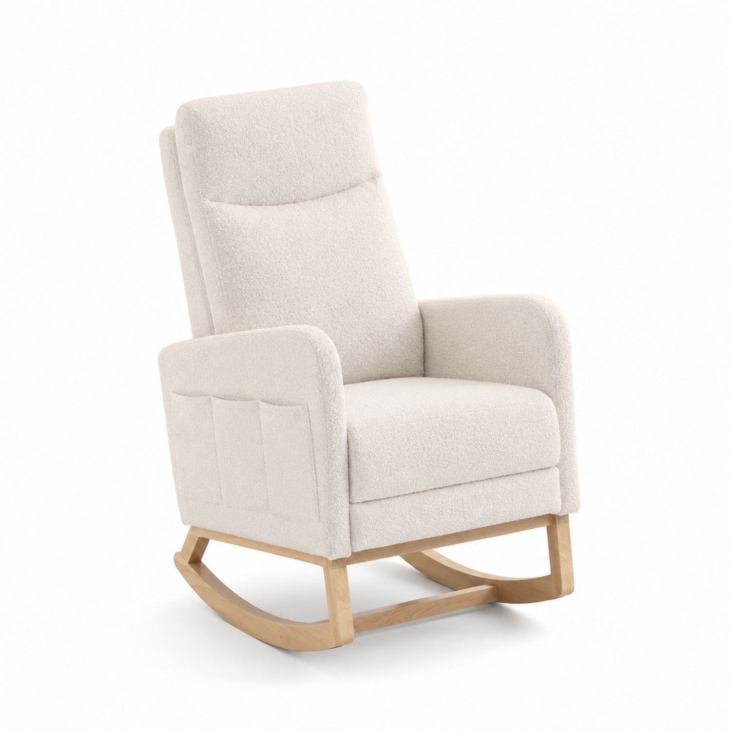 Fauteuil à bascule en bouclette crème et bois-luntrivoqelz