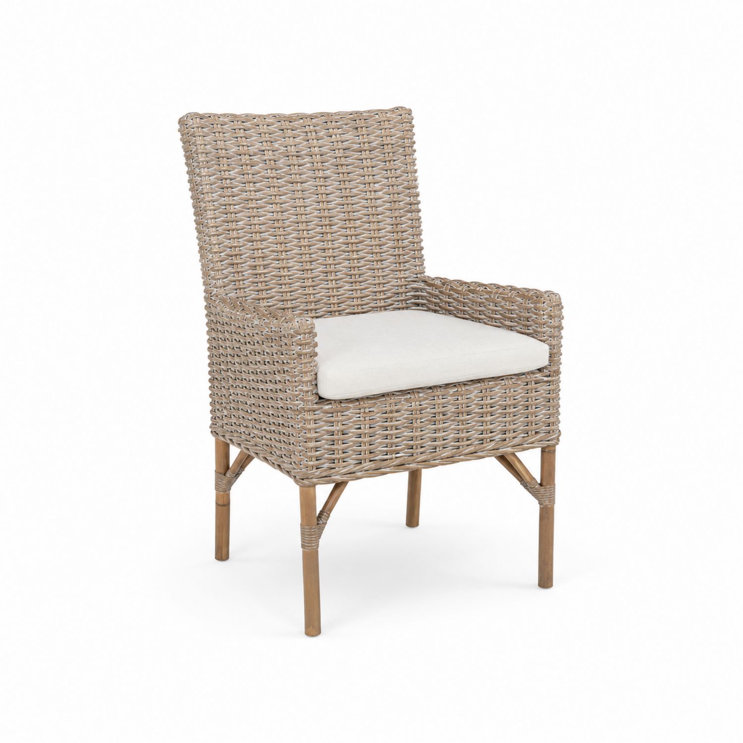 Chaise en rotin avec coussin en tissu beige-luntrivoqelz
