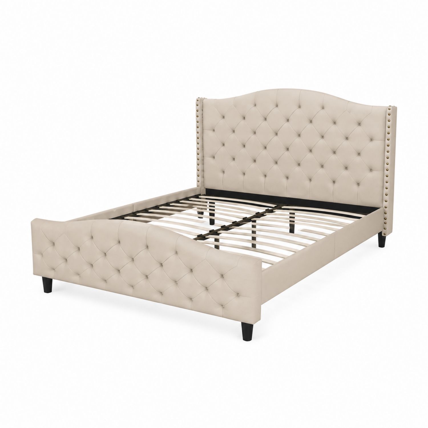 Lit double en tissu avec tête de lit capitonnée 200x160 cm-luntrivoqelz