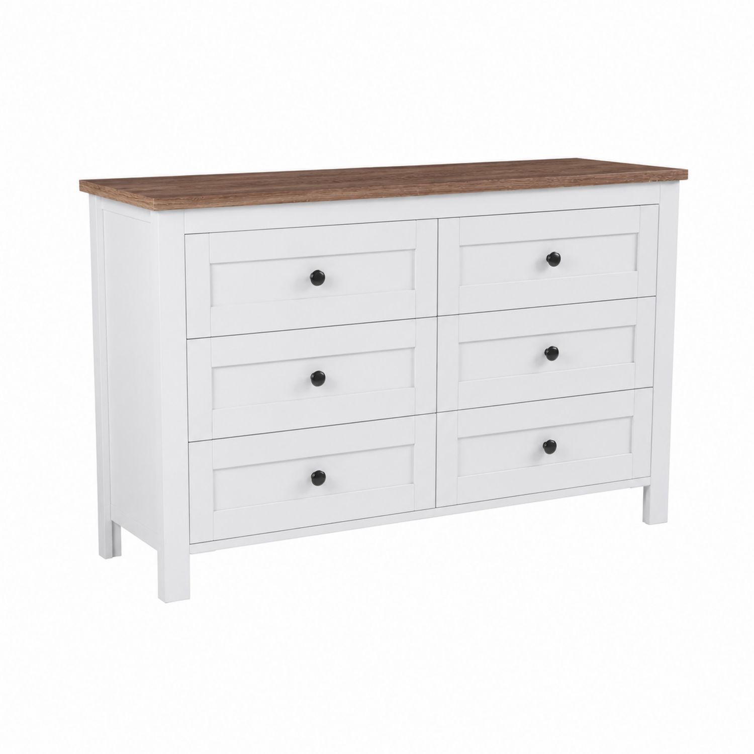 Commode en bois de pin massif blanc avec dessus en bois de chêne-luntrivoqelz