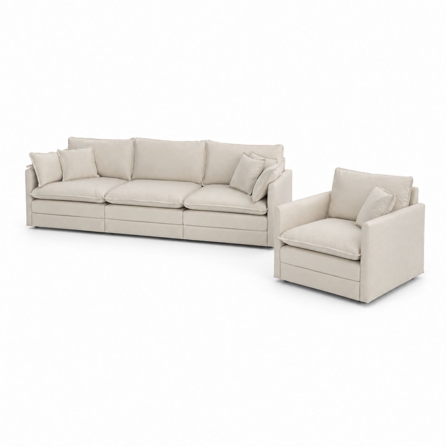 Ensemble canapé 3 places et fauteuil en tissu polyester beige-luntrivoqelz