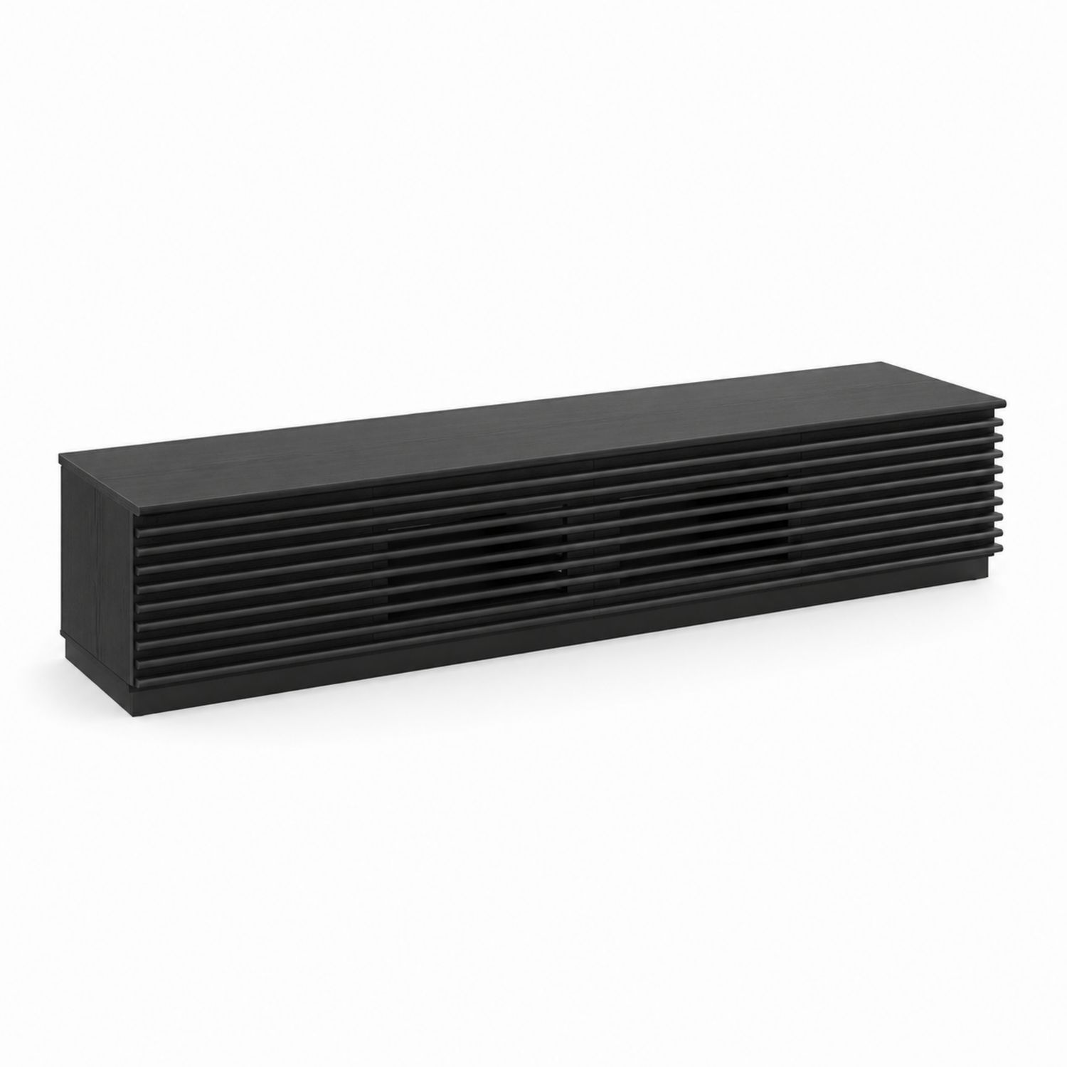 Meuble TV bas rectangulaire 180 cm en MDF placage bois Noir-luntrivoqelz
