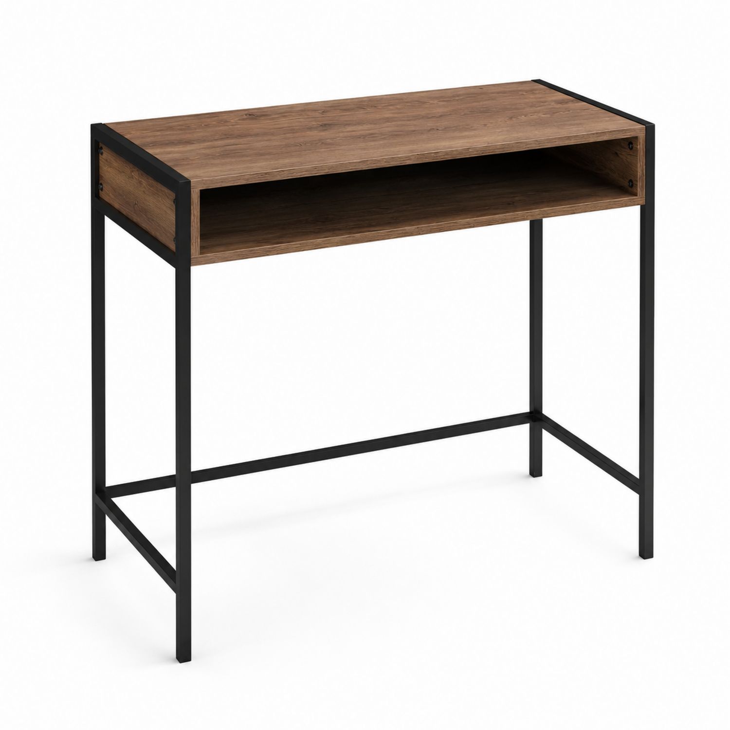 Bureau rectangulaire en MDF chêne et métal noir 100x40x75 cm-luntrivoqelz