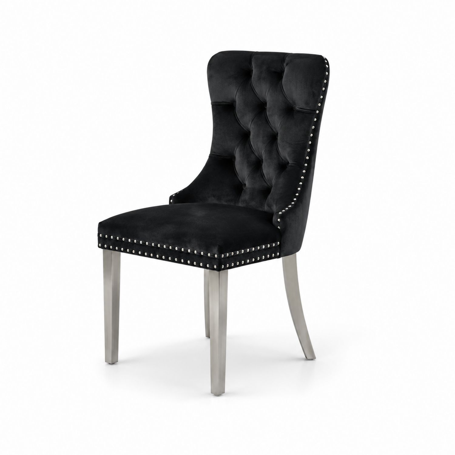 Chaise en velours noir avec pieds en acier-luntrivoqelz