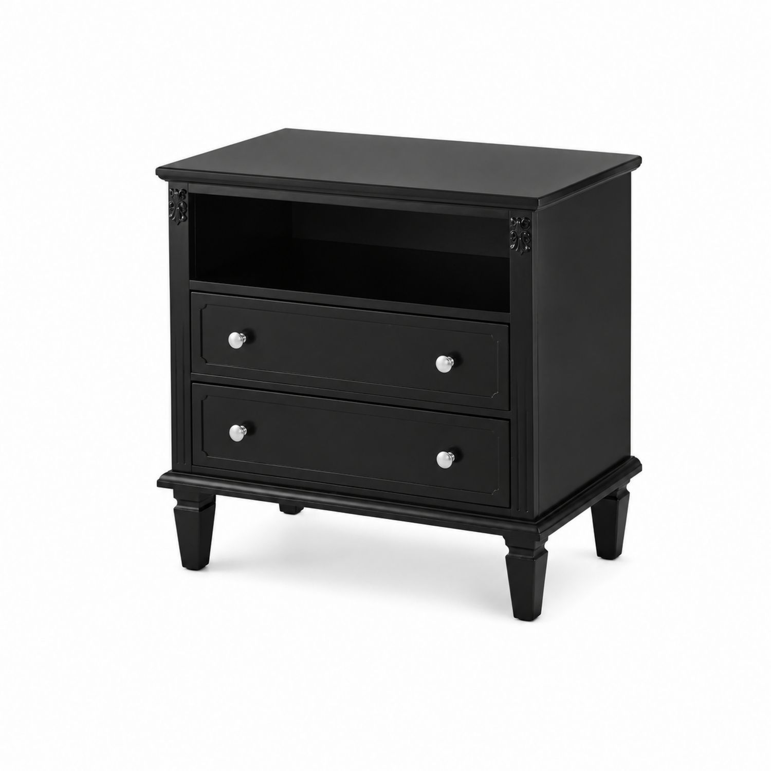 Table de chevet en bois noir avec 2 tiroirs et espace ouvert-luntrivoqelz