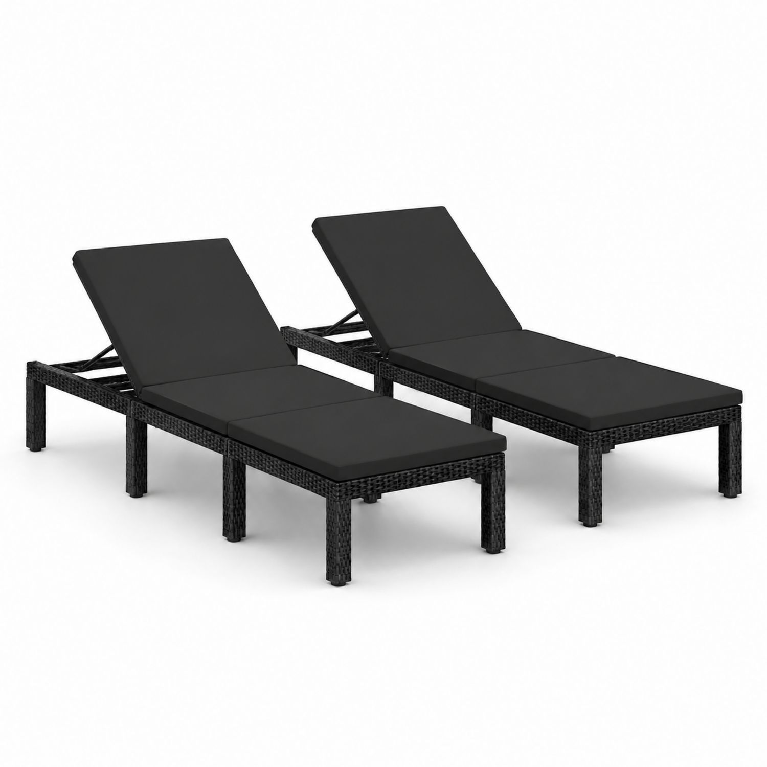 Ensemble de 2 chaises longues en osier avec coussins noirs-luntrivoqelz